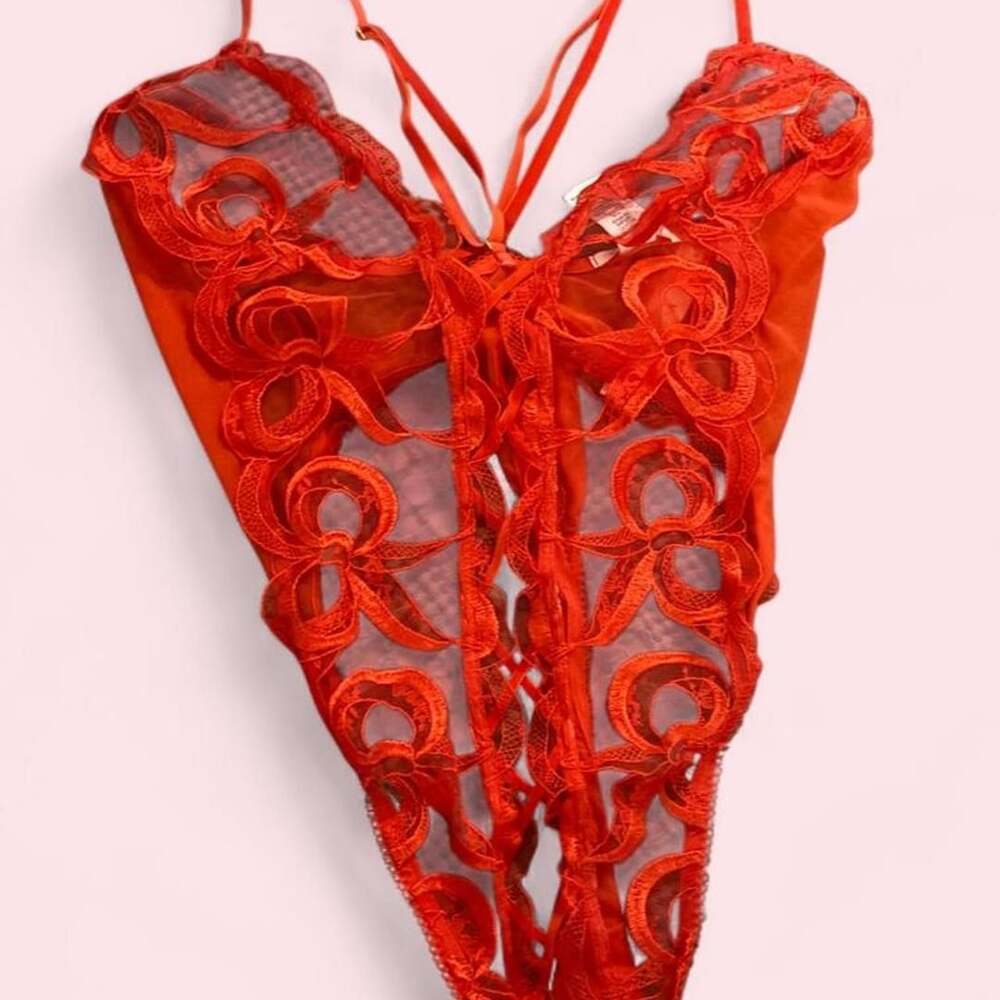 Victoria's Secret Lace Thong Teddy Size XL Red Lingerie